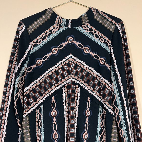 Free People Stella Black Boho Mock Neck Long Sleeve Mini Dress - Picture 3 of 8